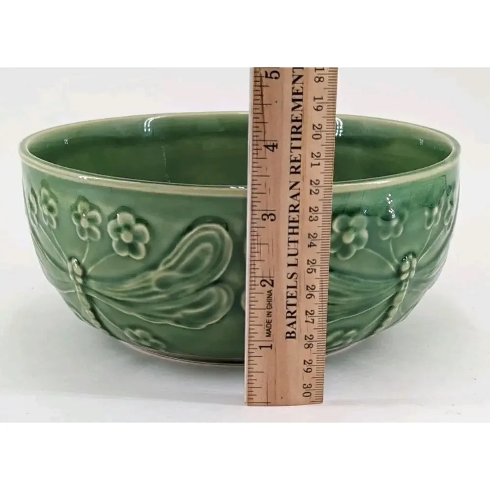 World Market Dragonfly Bowl Green Bordallo Pinheiro Portugal Serving Bowl 7 3/4